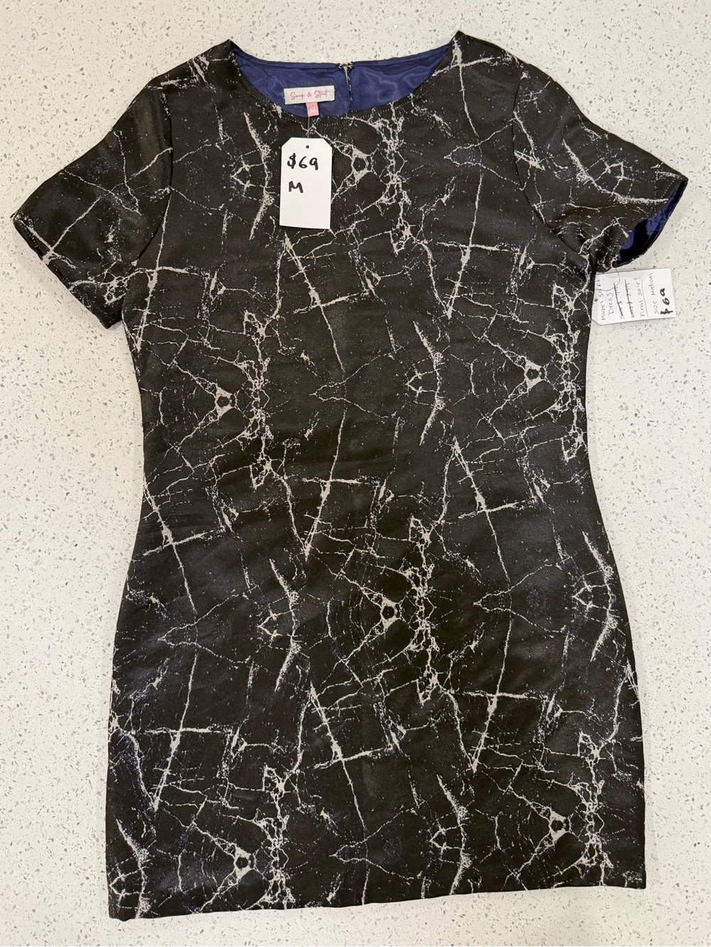 Black Marble-Print Short Sleeve Tunic